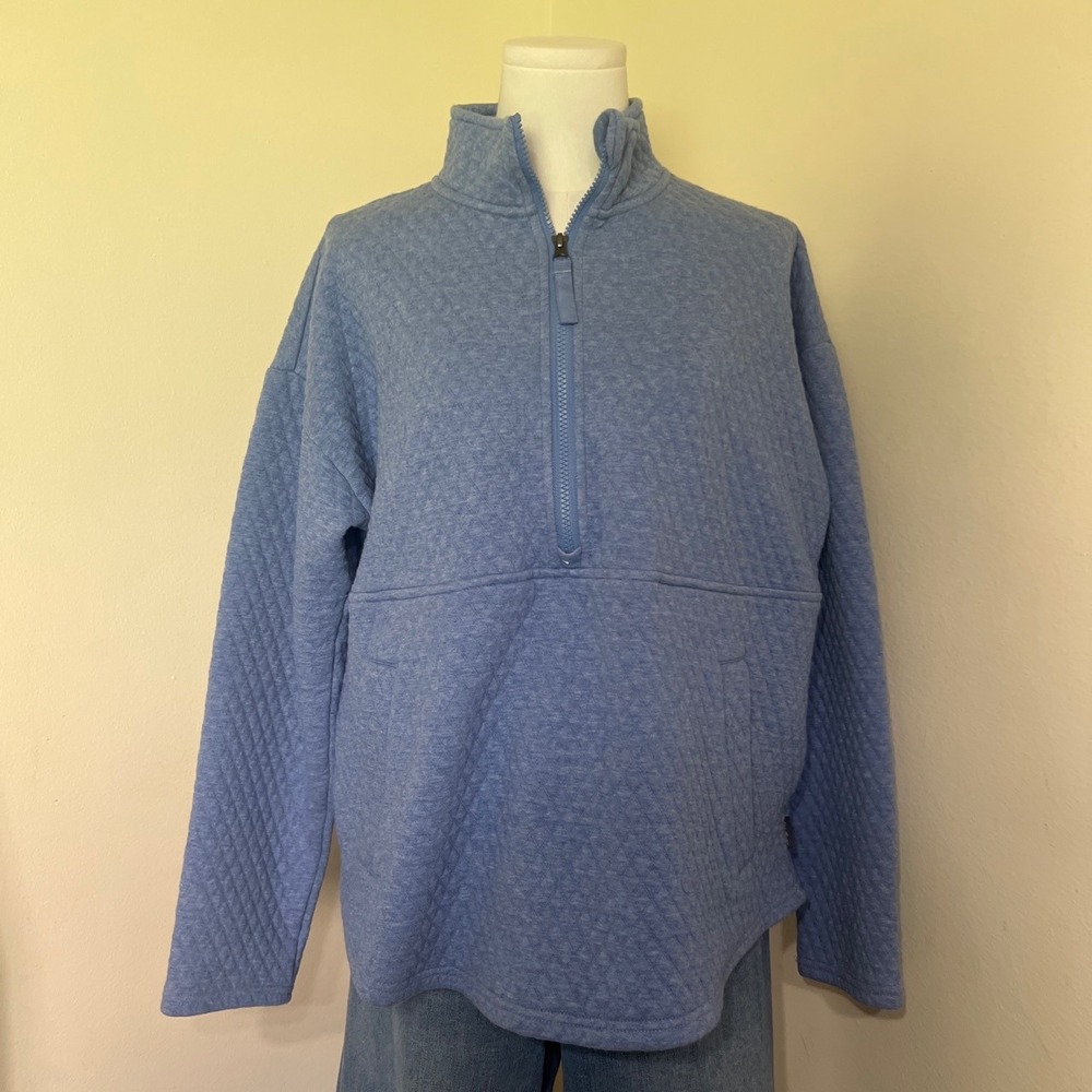 Eddie Bauer Womens Blue Quilted Quarter Zip Pullover Fleece Jacket Large L